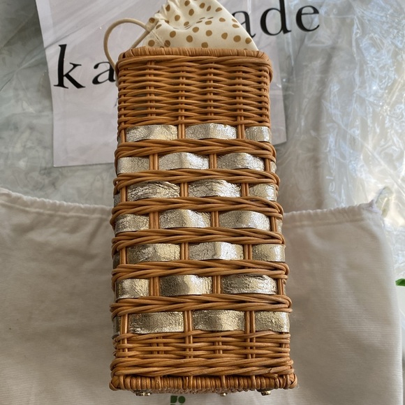 KATE SPADE ♠️ Wicker Basket Handbag Quinn WKRU1096 Edgartown Natural White Gold - Picture 7 of 16